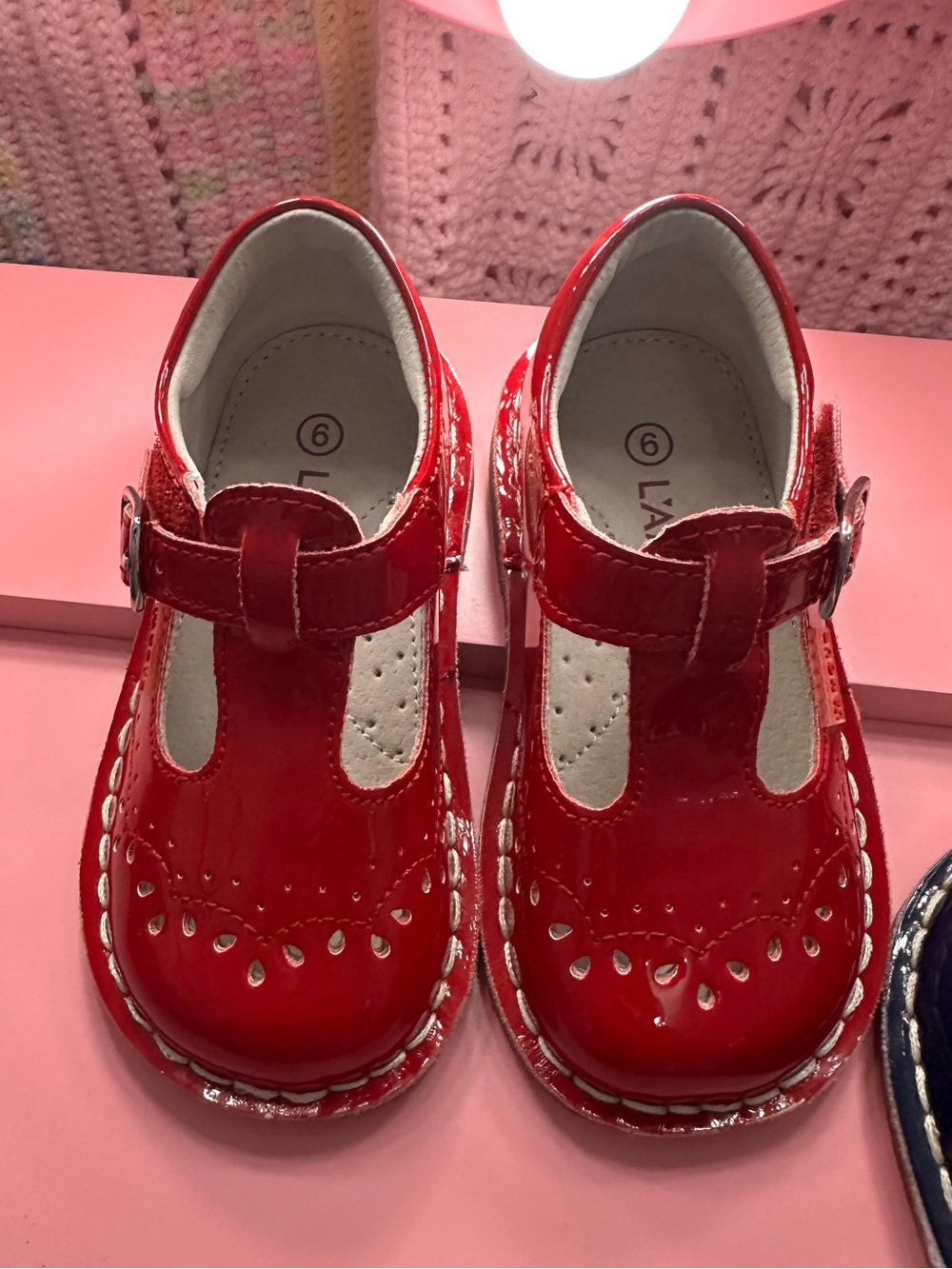 L'Amour Red Patent T-Strap Kids Dress Shoes